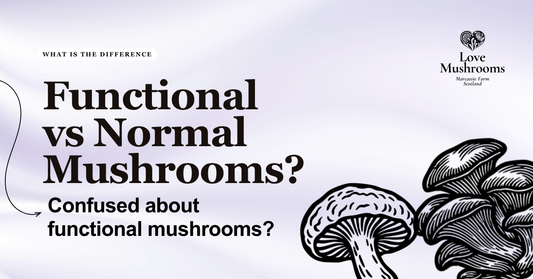 Comparison table showing functional mushrooms versus normal eating mushrooms, including purpose, use, taste and selection.