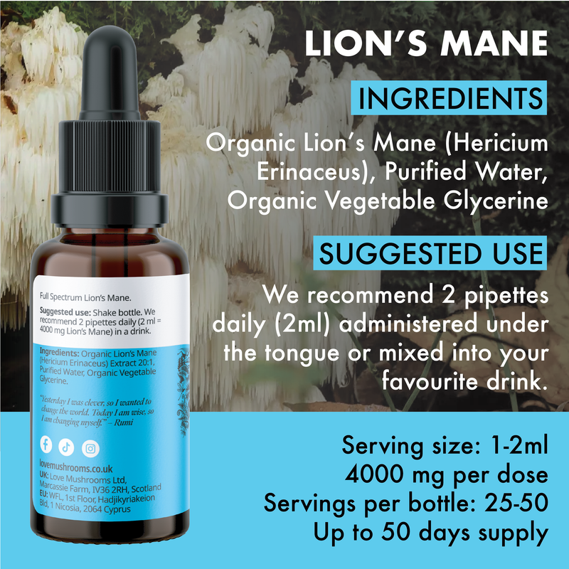 Lion’s Mane Liquid Drops (30ml) – 4000mg per Dose