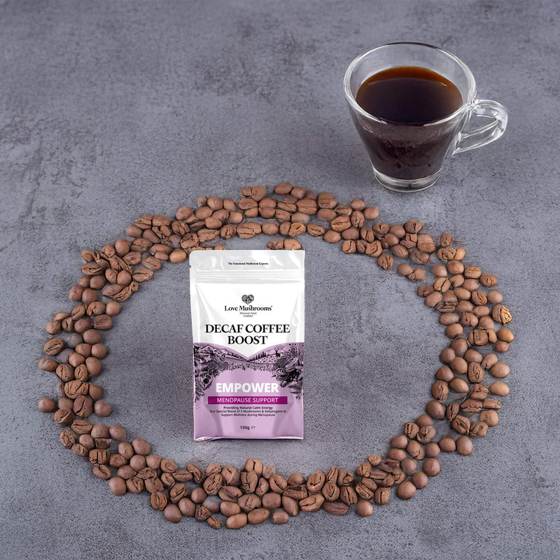 coffee 150g with beans and mug grey background