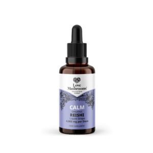 Bottle of Reishi 50ml supplement isolated on a white background, highlighting its quality and potential health benefits.