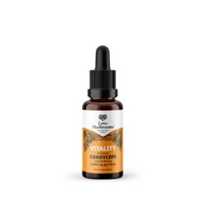 Bottle of Cordyceps 30ml supplement isolated on a white background, highlighting its quality and potential health benefits.