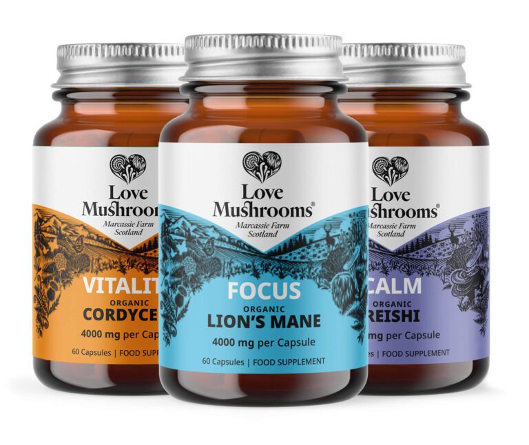 Capsules of Reishi, Cordyceps, Lion's Mane